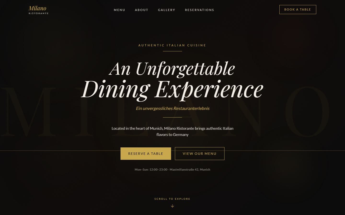Milano Ristorante website preview